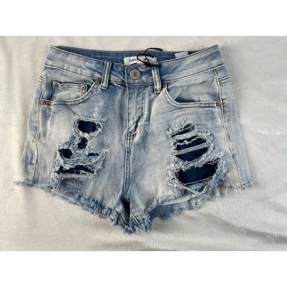 Almost Famous Heavily Distressed Light Wash Denim Shorts